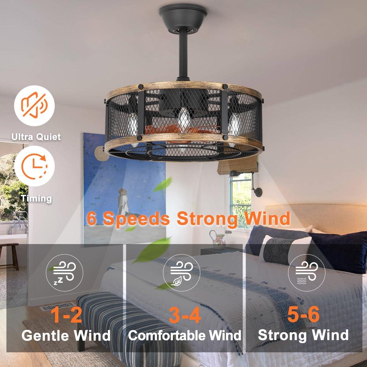 Ventilador de Techo Caged SHLUCE 19 cm con Luz y Control Remoto