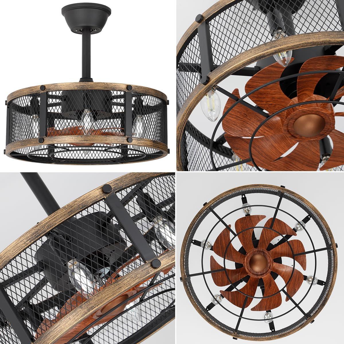 Ventilador de Techo Caged SHLUCE 19 cm con Luz y Control Remoto