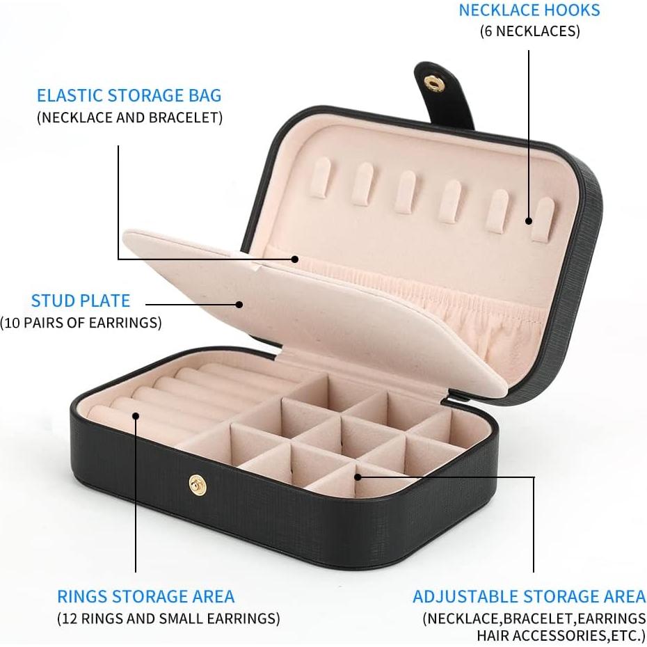 Caja de Joyería Organizador Doble Capa FEISCON Negra 16x11x5.5cm