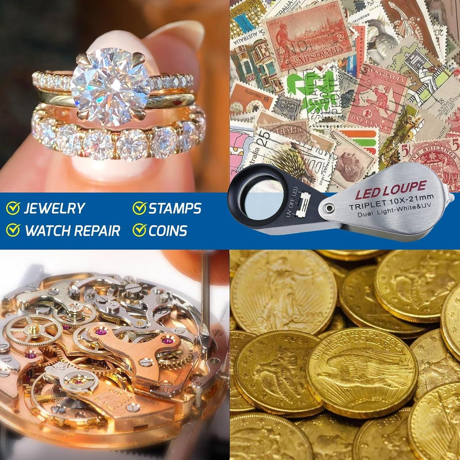 Lupa de Joyero Gain Express 10X con Luz LED y UV