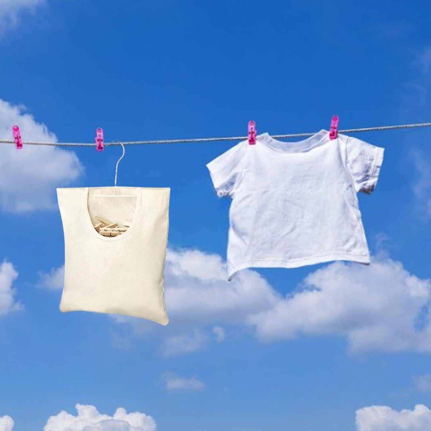 Bolsa de Pinzas de Ropa Ragyzity Beige 32x27 cm con Gancho