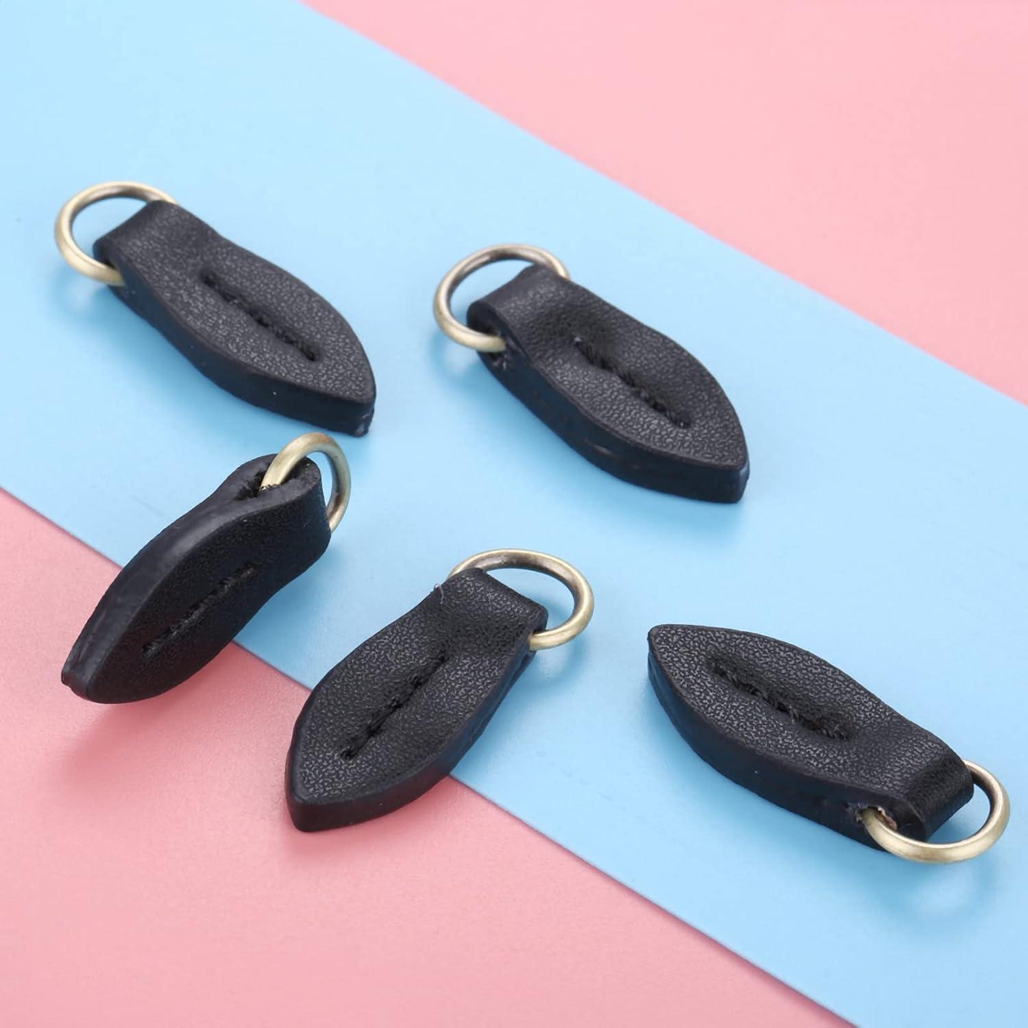 Tiradores de Cremallera de Cuero Negro Yetaha - 5 Piezas