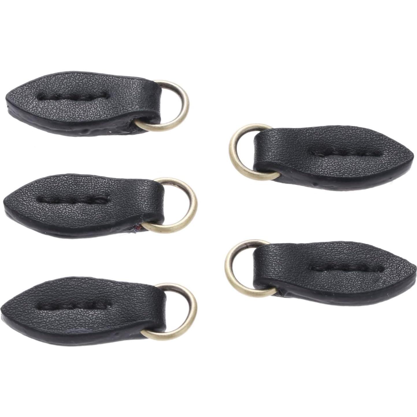 Tiradores de Cremallera de Cuero Negro Yetaha - 5 Piezas