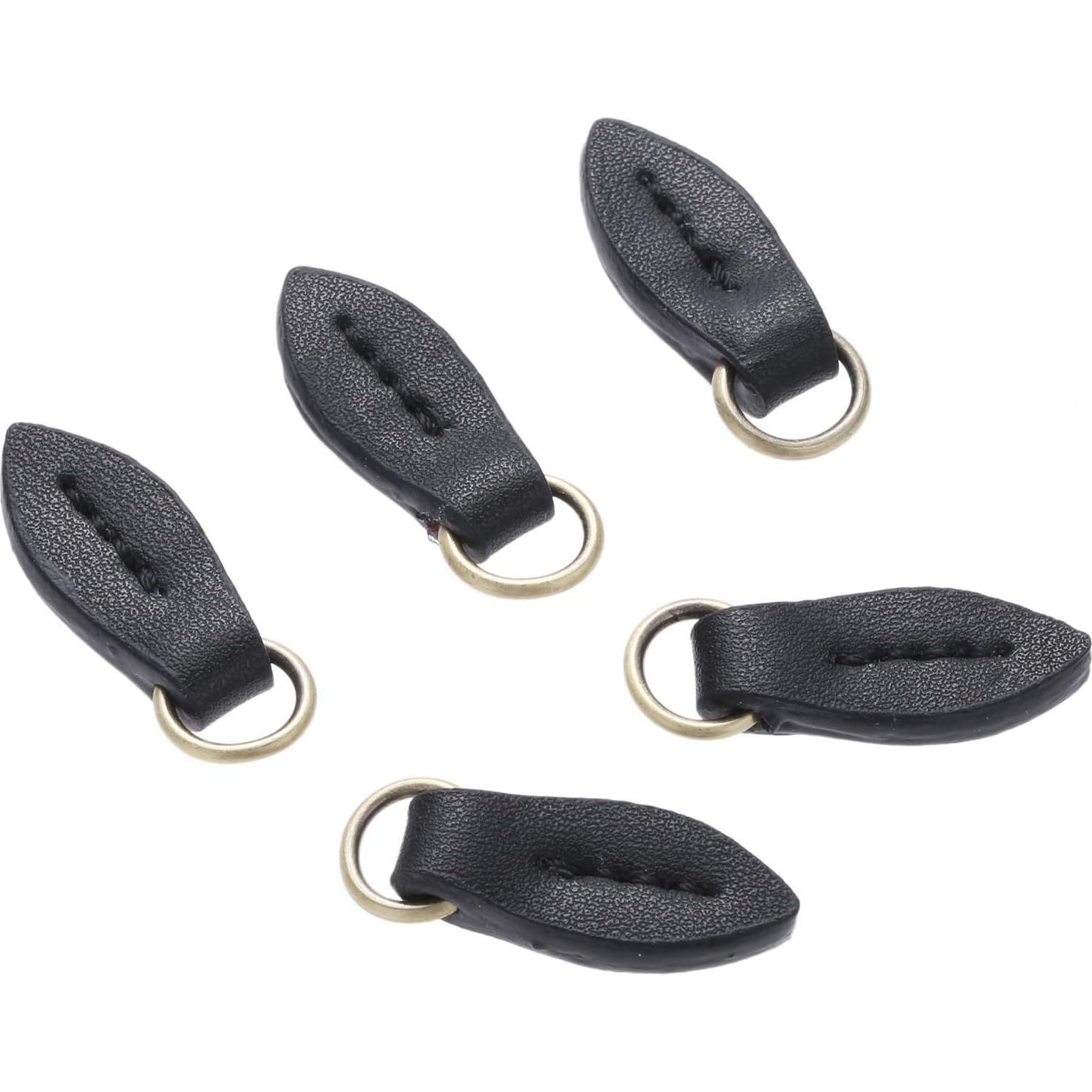 Tiradores de Cremallera de Cuero Negro Yetaha - 5 Piezas
