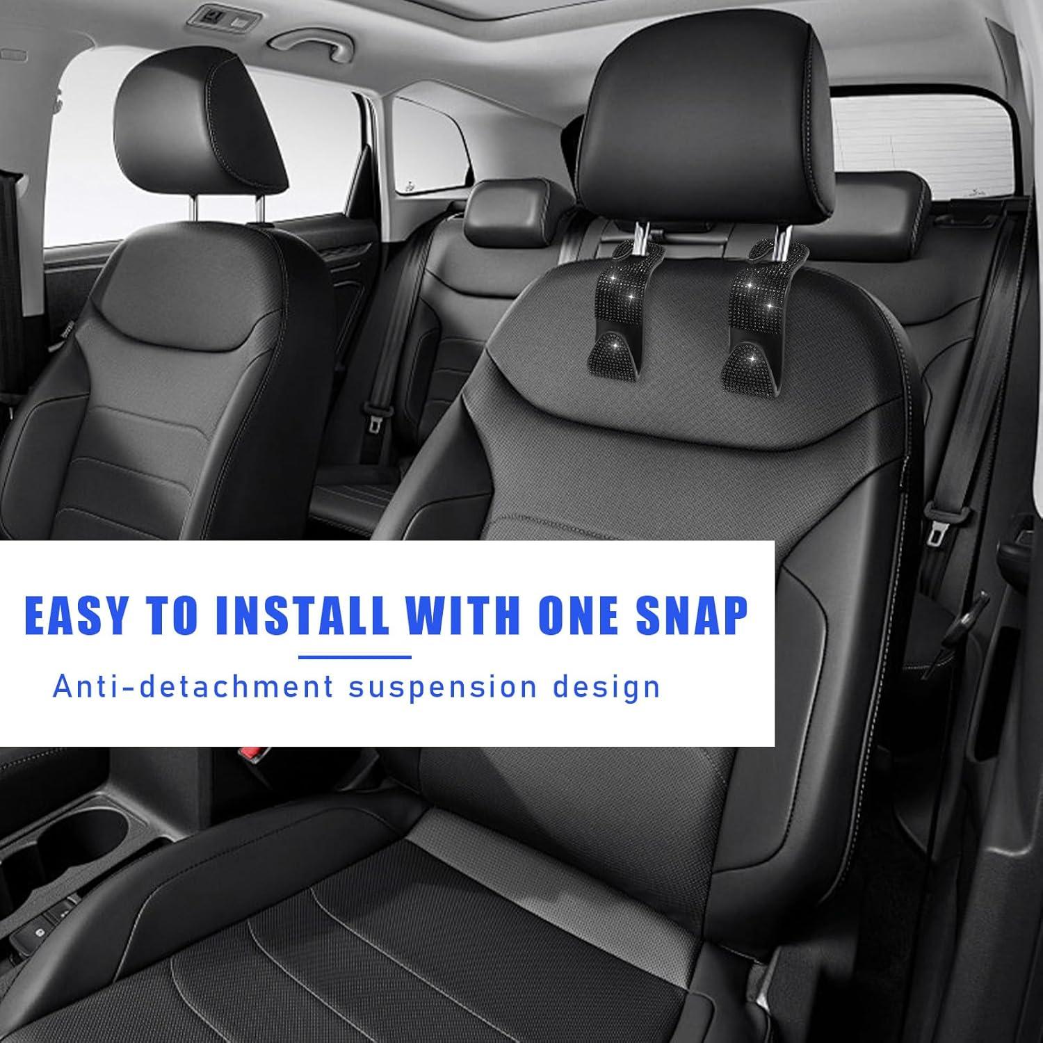 Ganchos para Reposacabezas de Coche Ohleats 2 PCS Negro Bling