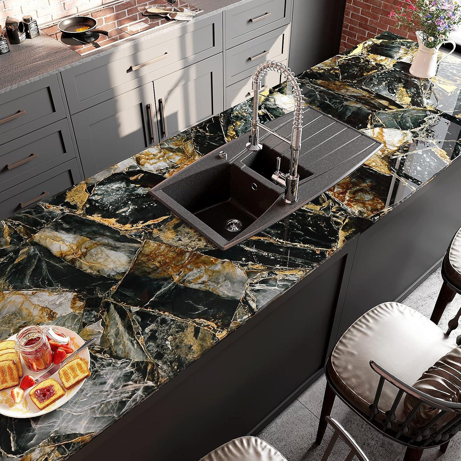 Papel Contacto de Mármol Dorado Pizarra VEELIKE 39.88x299.72cm