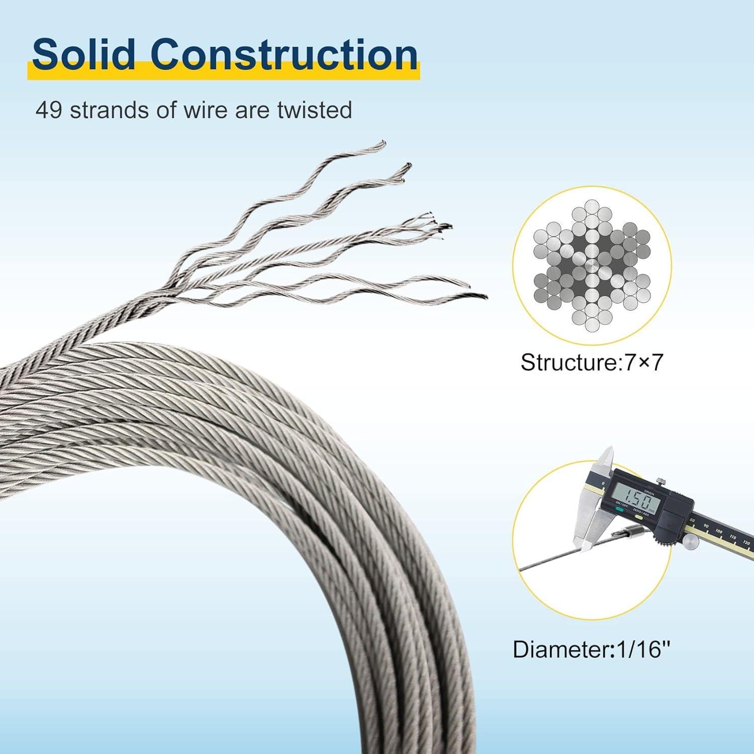 Cable de Acero Inoxidable 304 1.5mm x 30.48m con 50 Manguitos