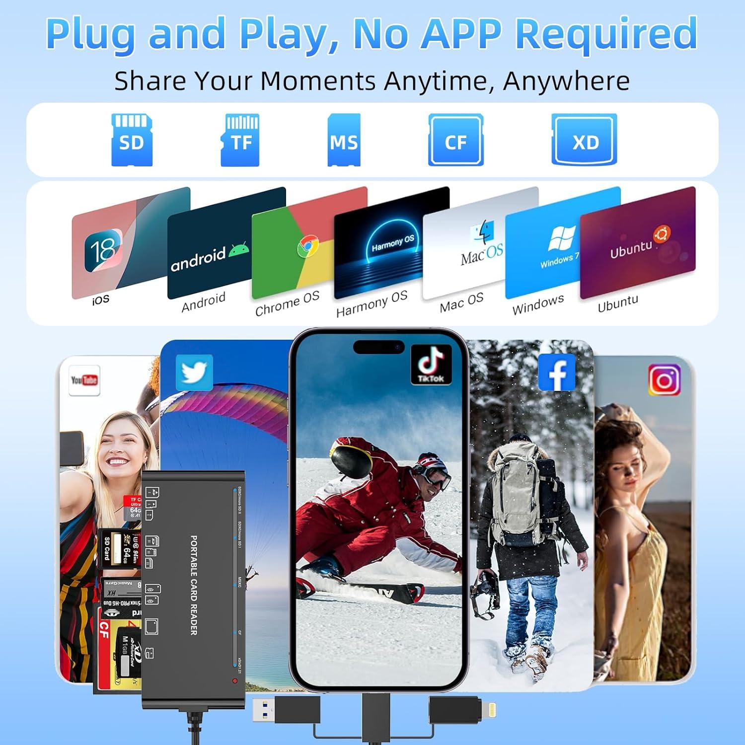 Lector de Tarjetas Múltiples Rocketek 7-en-3 USB-C Lightning