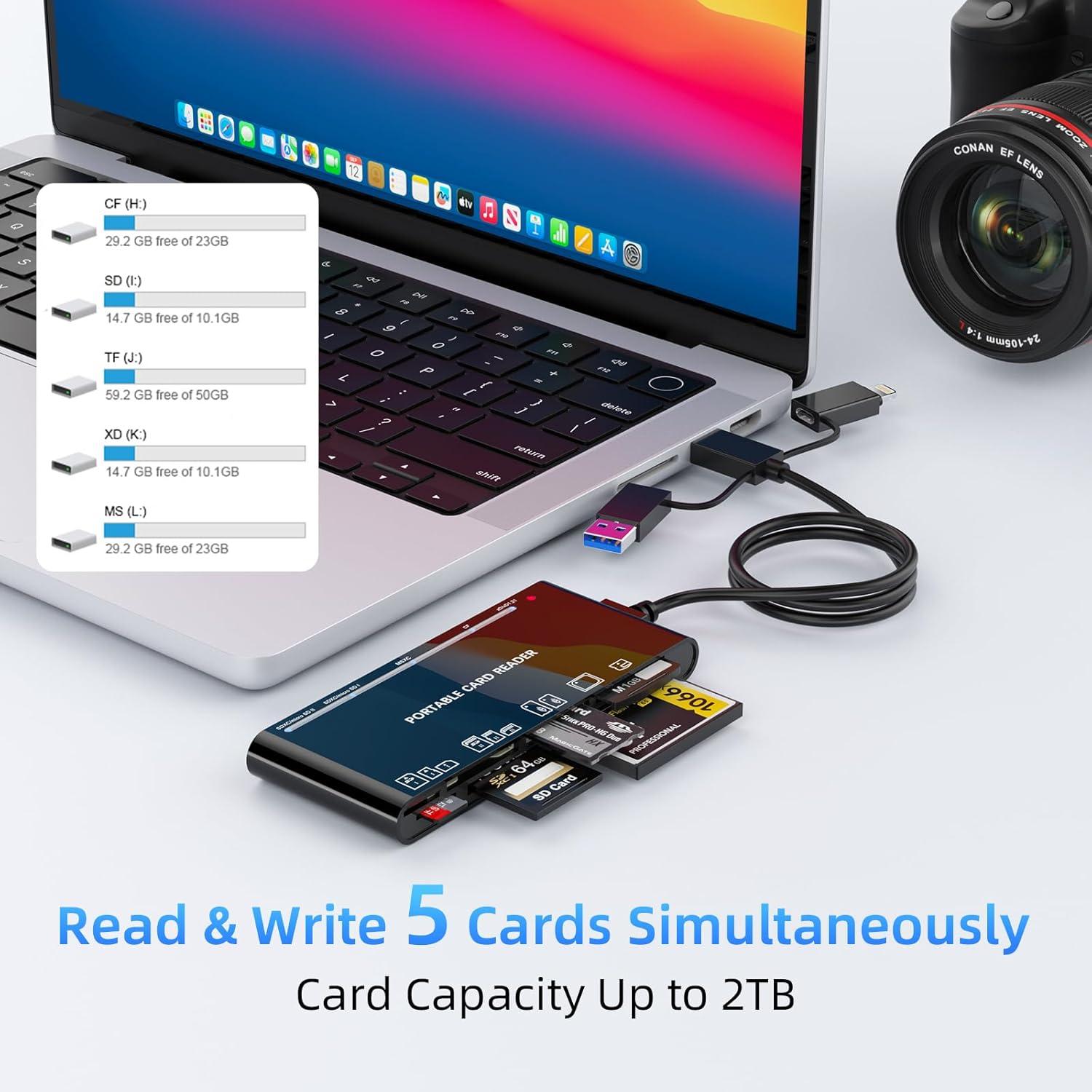 Lector de Tarjetas Múltiples Rocketek 7-en-3 USB-C Lightning