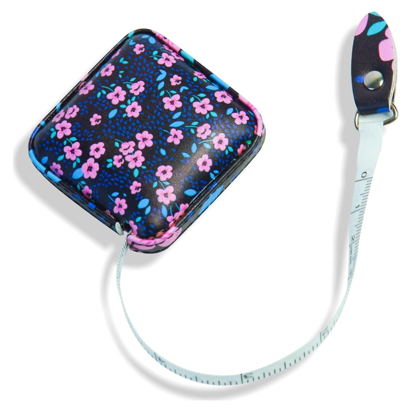 Cinta Métrica Retráctil Aaymoous 1.52m Cuero Florita Azul