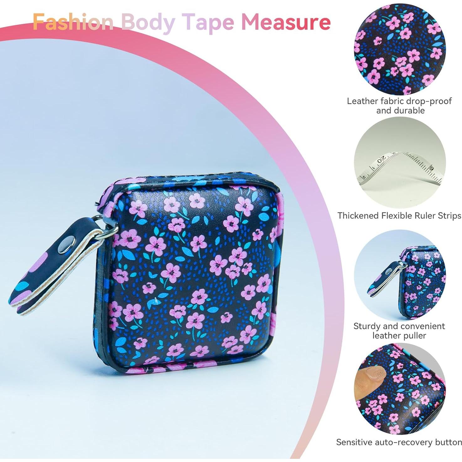 Cinta Métrica Retráctil Aaymoous 1.52m Cuero Florita Azul