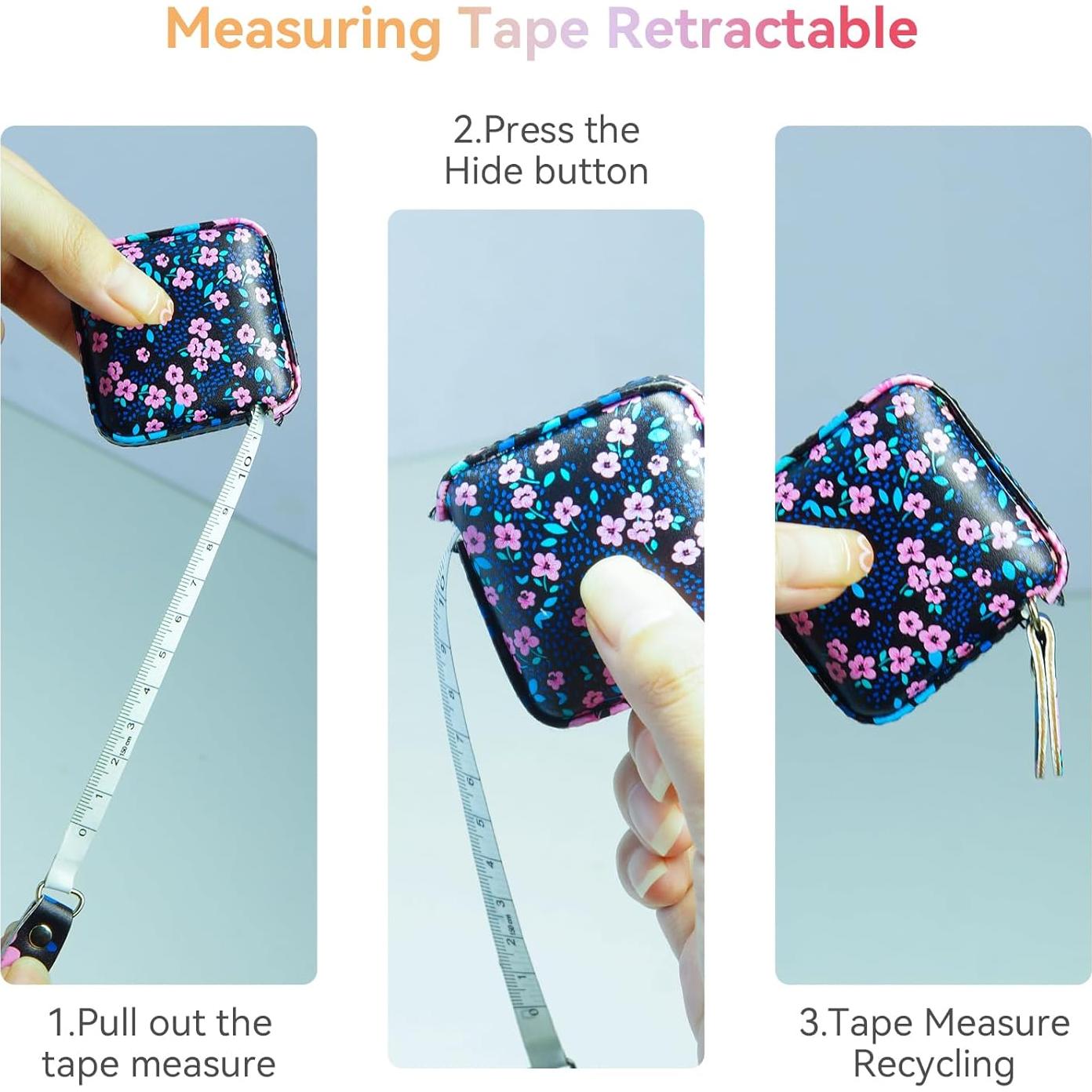 Cinta Métrica Retráctil Aaymoous 1.52m Cuero Florita Azul