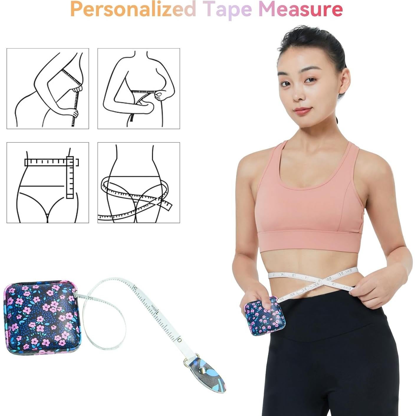 Cinta Métrica Retráctil Aaymoous 1.52m Cuero Florita Azul