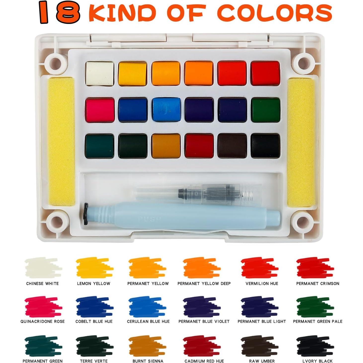 Set de Pinturas Acuarelables MAIKEDEPOT - 18 Colores + Pincel y Papeles