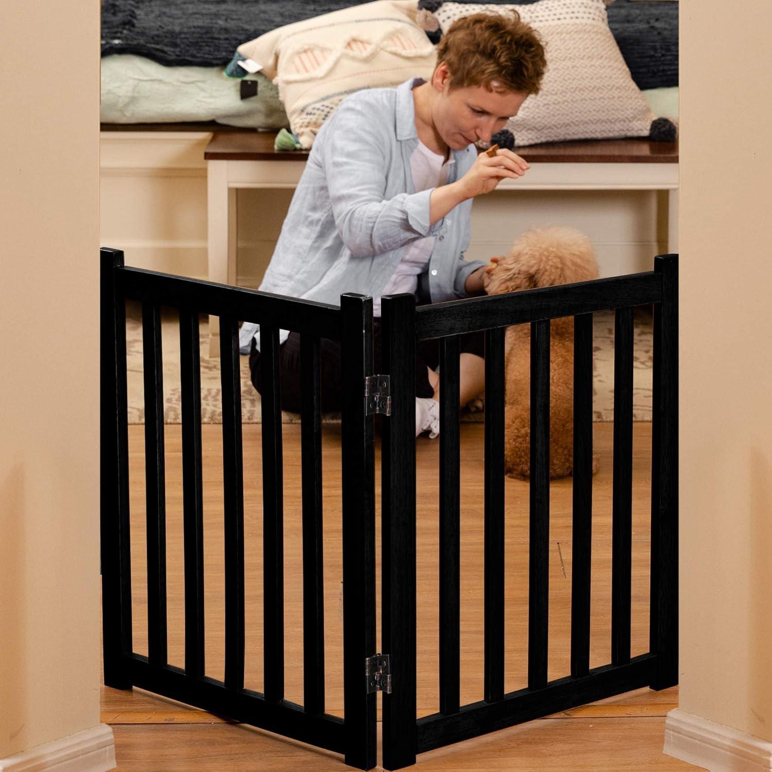 Puerta para Perros LZRS de Madera Sólida 61 cm Plegable Negra