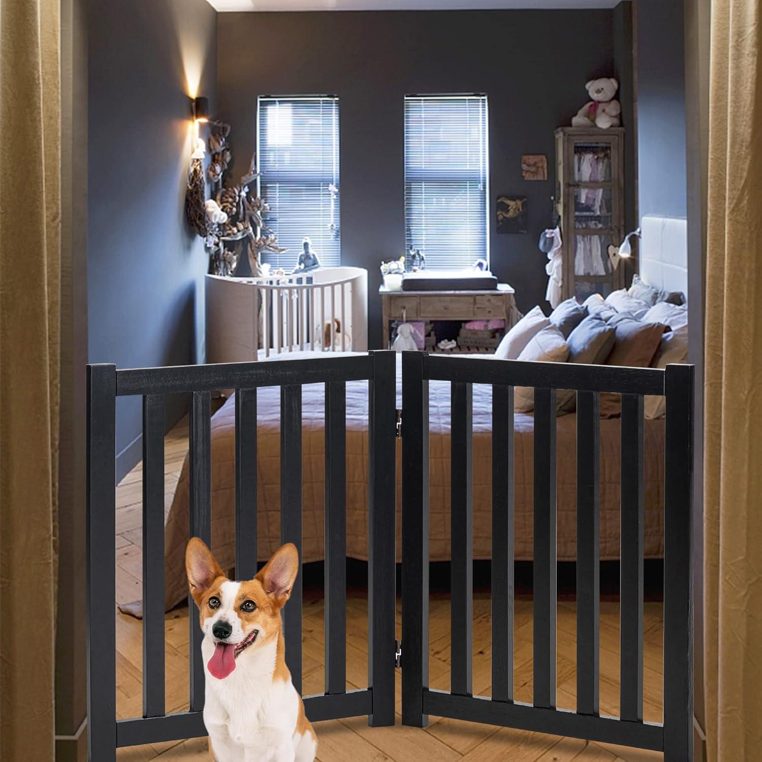 Puerta para Perros LZRS de Madera Sólida 61 cm Plegable Negra