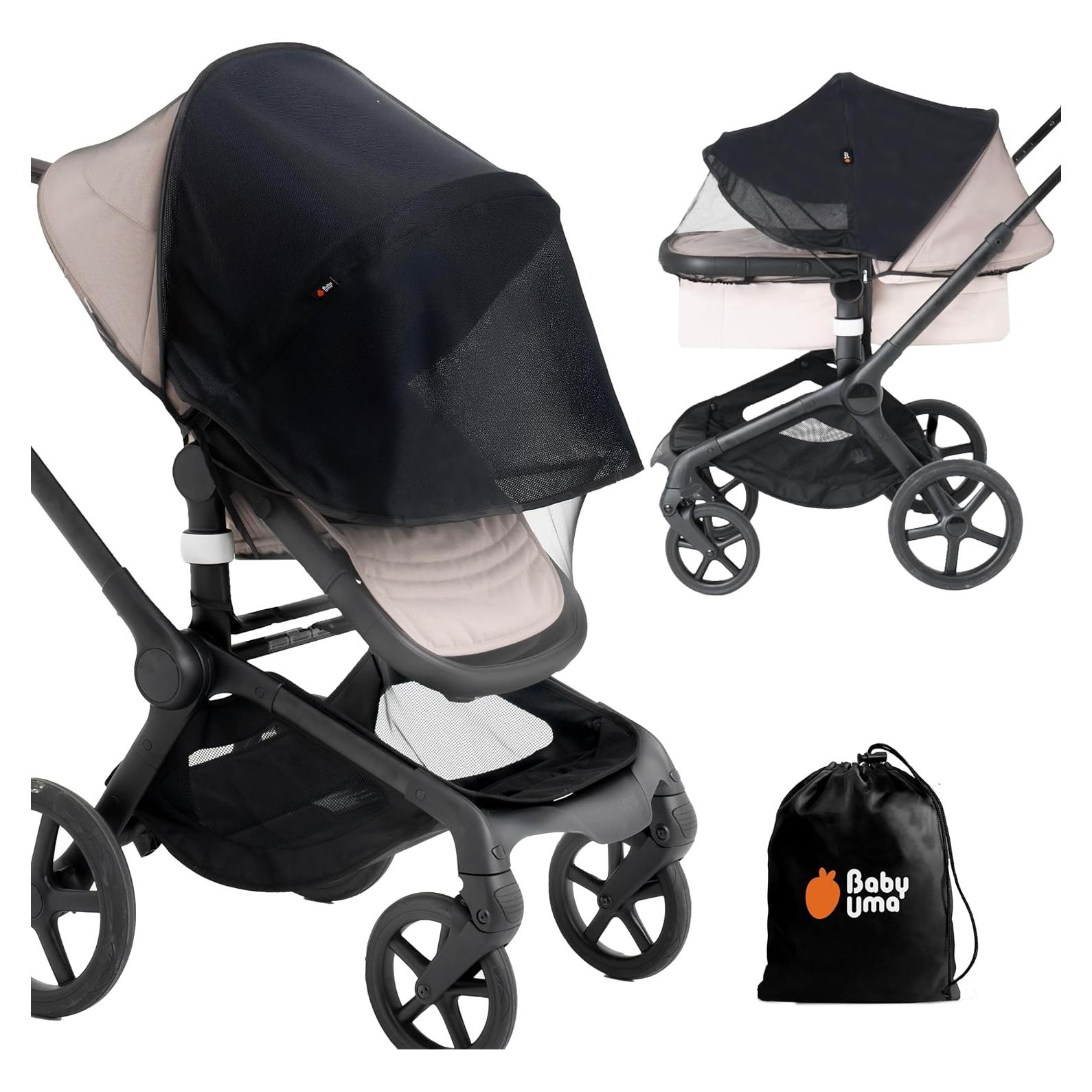 Baby Uma 2-in-1 Mosquito Net for Stroller & Stroller Sun Shade - UPF 50+ Baby Sun Protection, Breathable Blackout Mesh Baby Mosquito Net (+ Travel Bag)