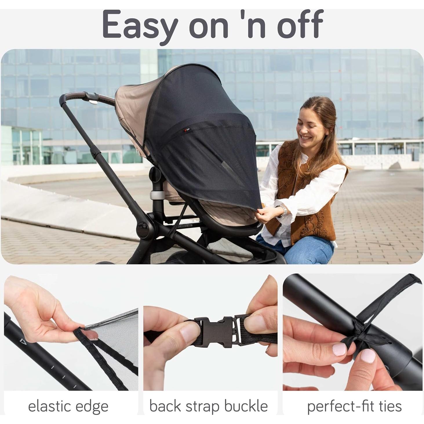 Baby Uma 2-in-1 Mosquito Net for Stroller & Stroller Sun Shade - UPF 50+ Baby Sun Protection, Breathable Blackout Mesh Baby Mosquito Net (+ Travel Bag)