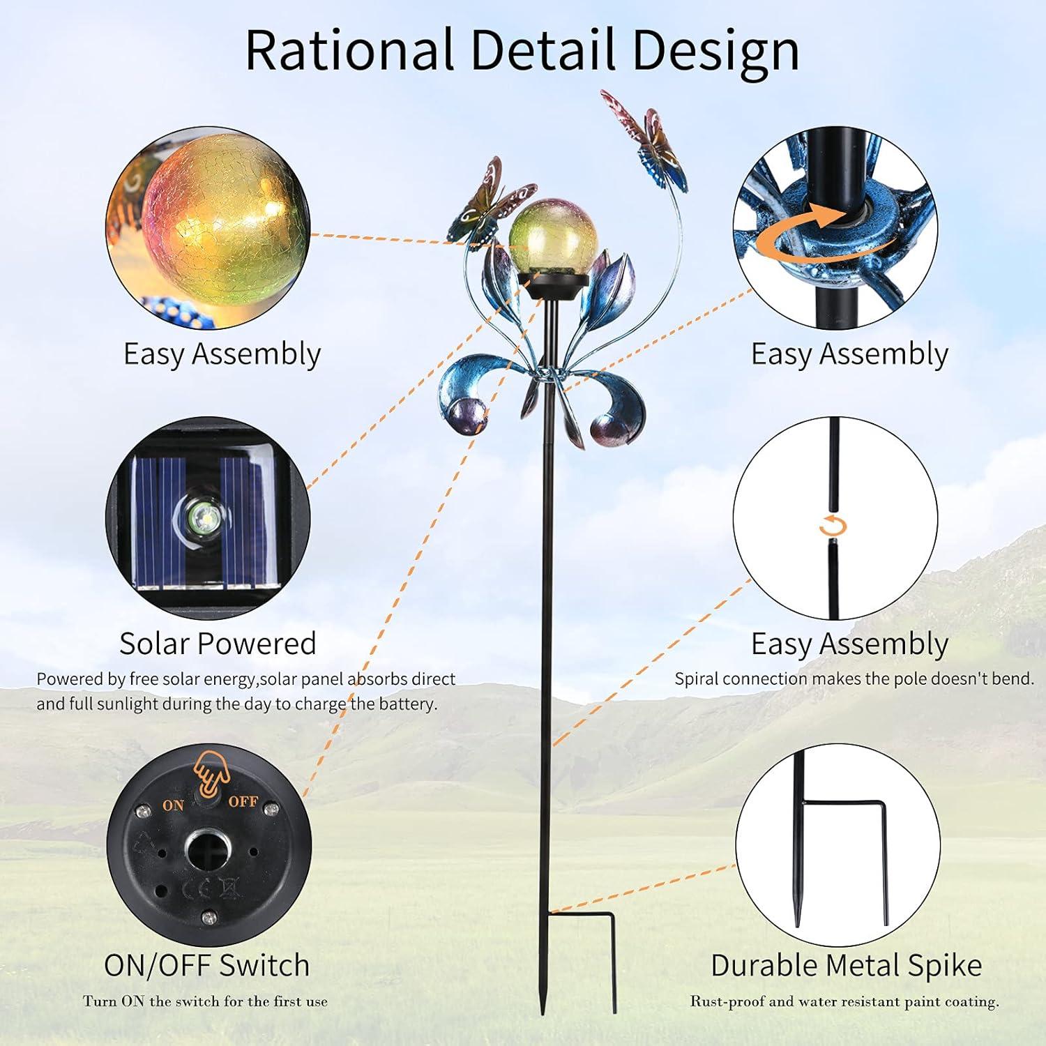 Luces Solares de Jardín VCUTEKA Mariposa Craquelado 89.9cm