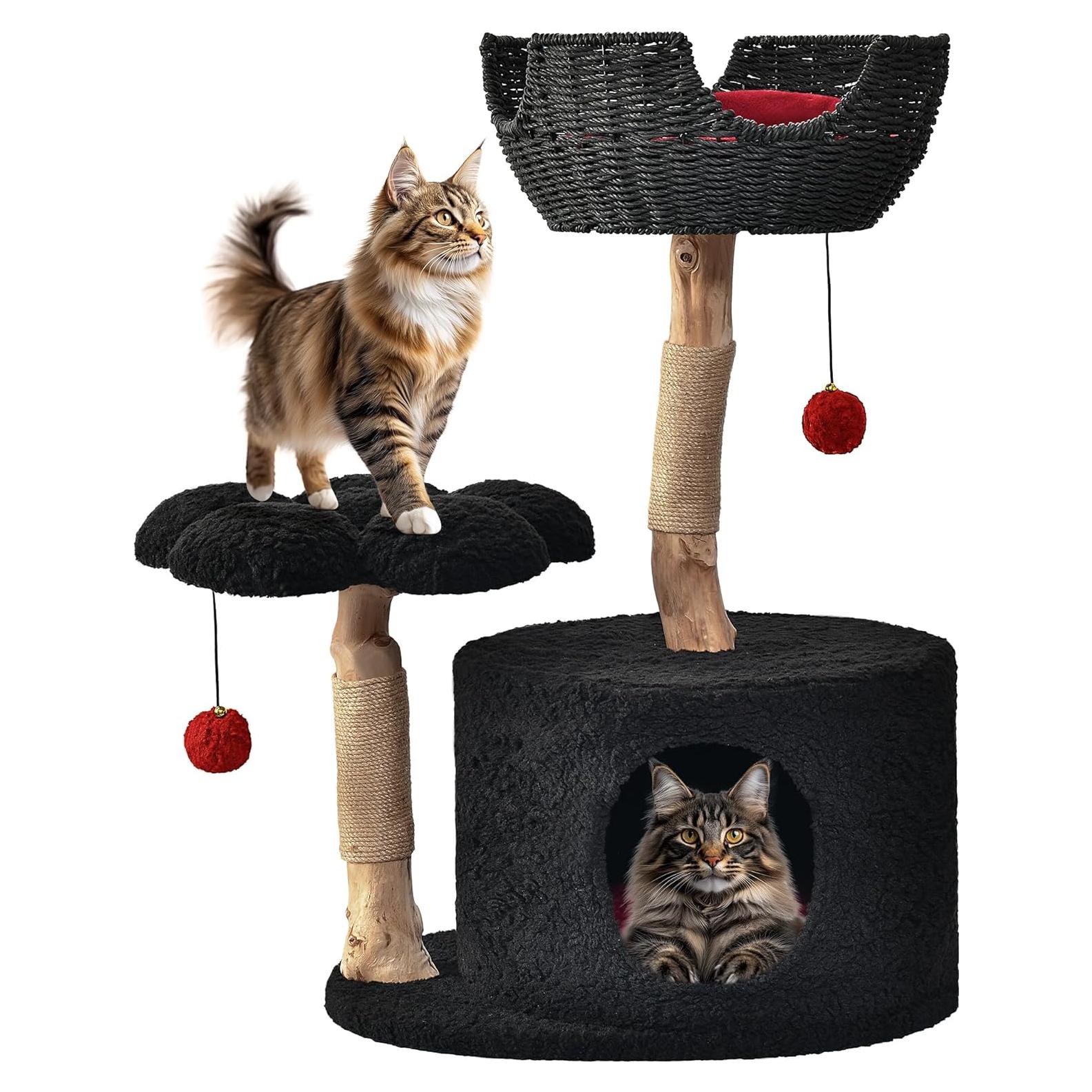 Árbol para Gatos Easyego Moderno de Madera 58x44x90 cm Negro