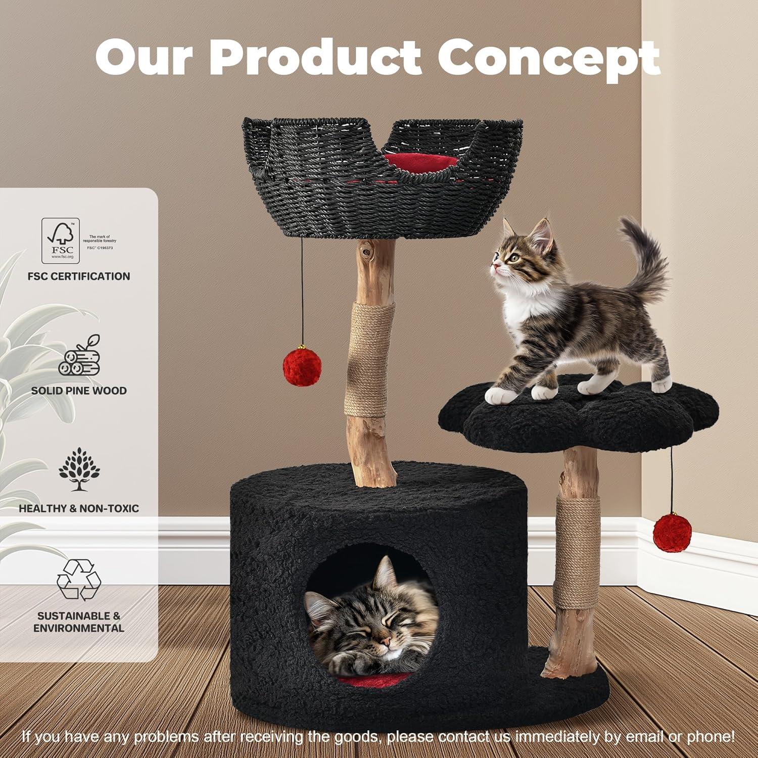 Árbol para Gatos Easyego Moderno de Madera 58x44x90 cm Negro