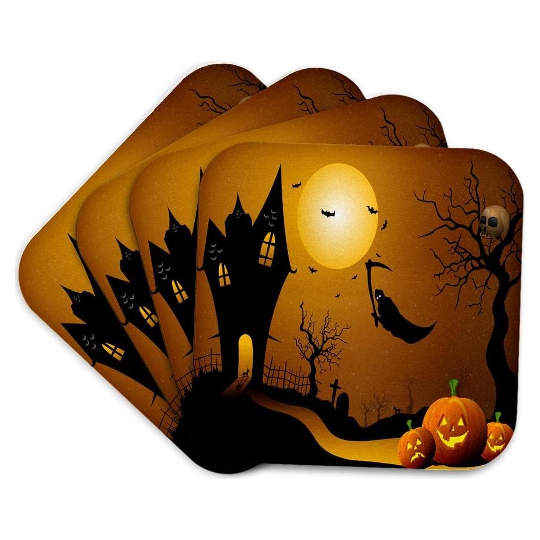 Juego de 4 Posavasos Suaves 3dRose Casa de Halloween