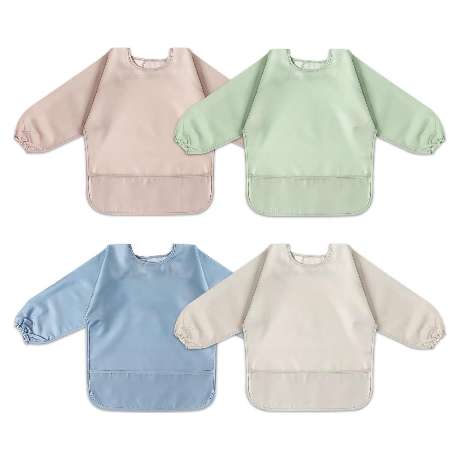 Paquete de 4 Baberos de Manga Larga Impermeables para Bebé 6-24 Meses