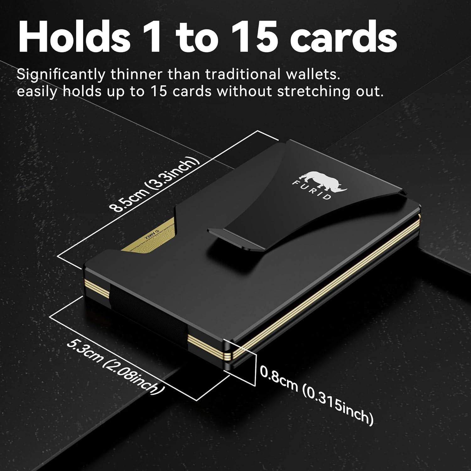 Billetera delgada minimalista Furid con bloqueo RFID - Aluminio Negro