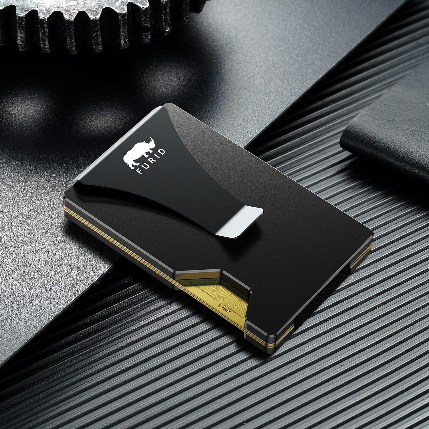 Billetera delgada minimalista Furid con bloqueo RFID - Aluminio Negro