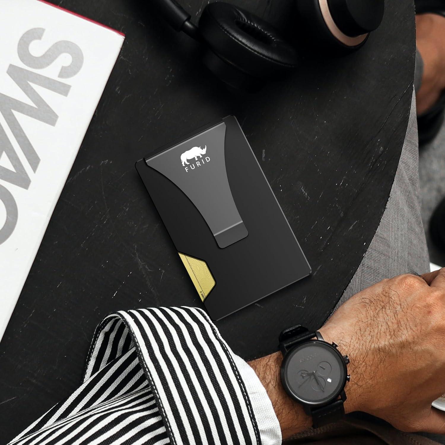 Billetera delgada minimalista Furid con bloqueo RFID - Aluminio Negro