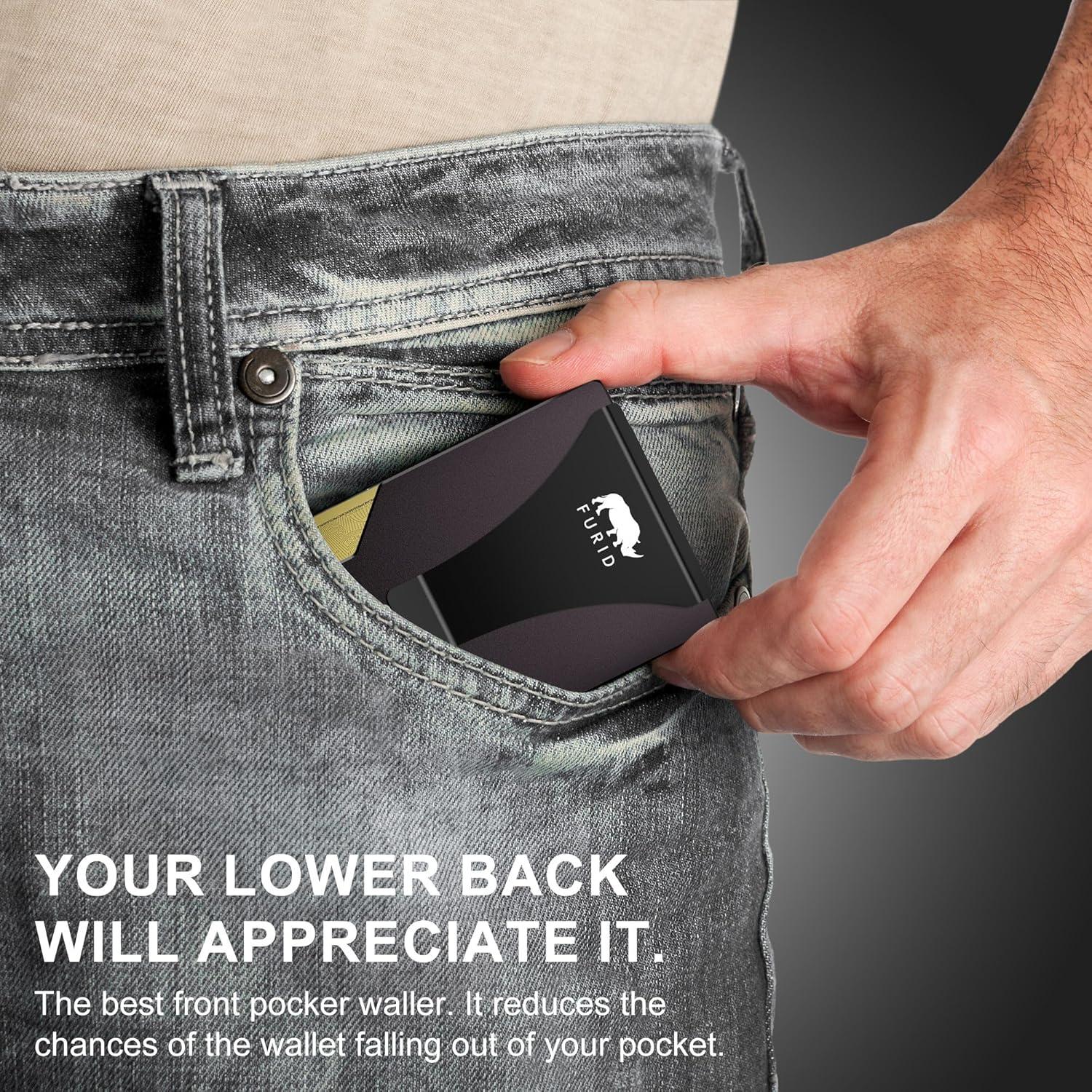 Billetera delgada minimalista Furid con bloqueo RFID - Aluminio Negro