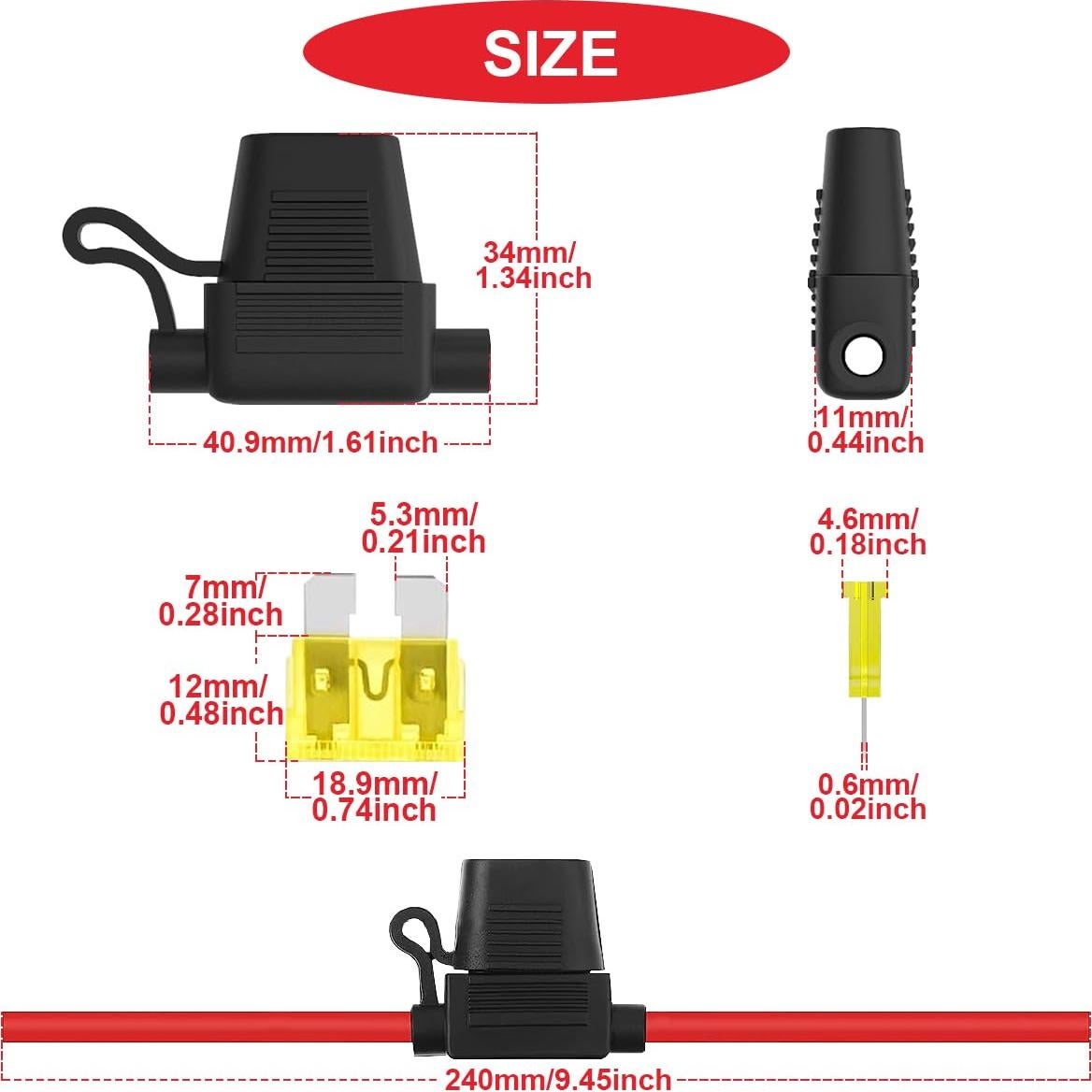 Kit de Soportes de Fusibles Inline 12AWG MKBKLLJY 6 Piezas