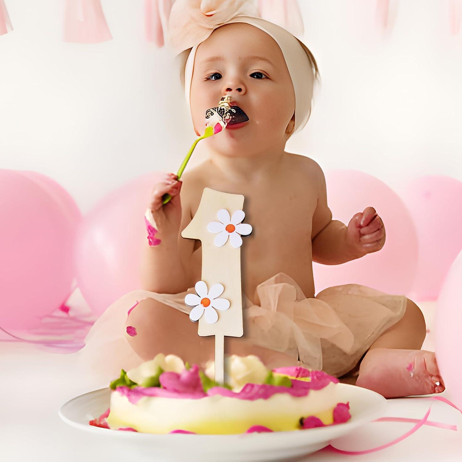 One Daisy Cake Topper - 1st Birthday Girl Decoration, Wooden Daisy Topper, Groovy One Decorations, Wildflower Topper (1st birthday)