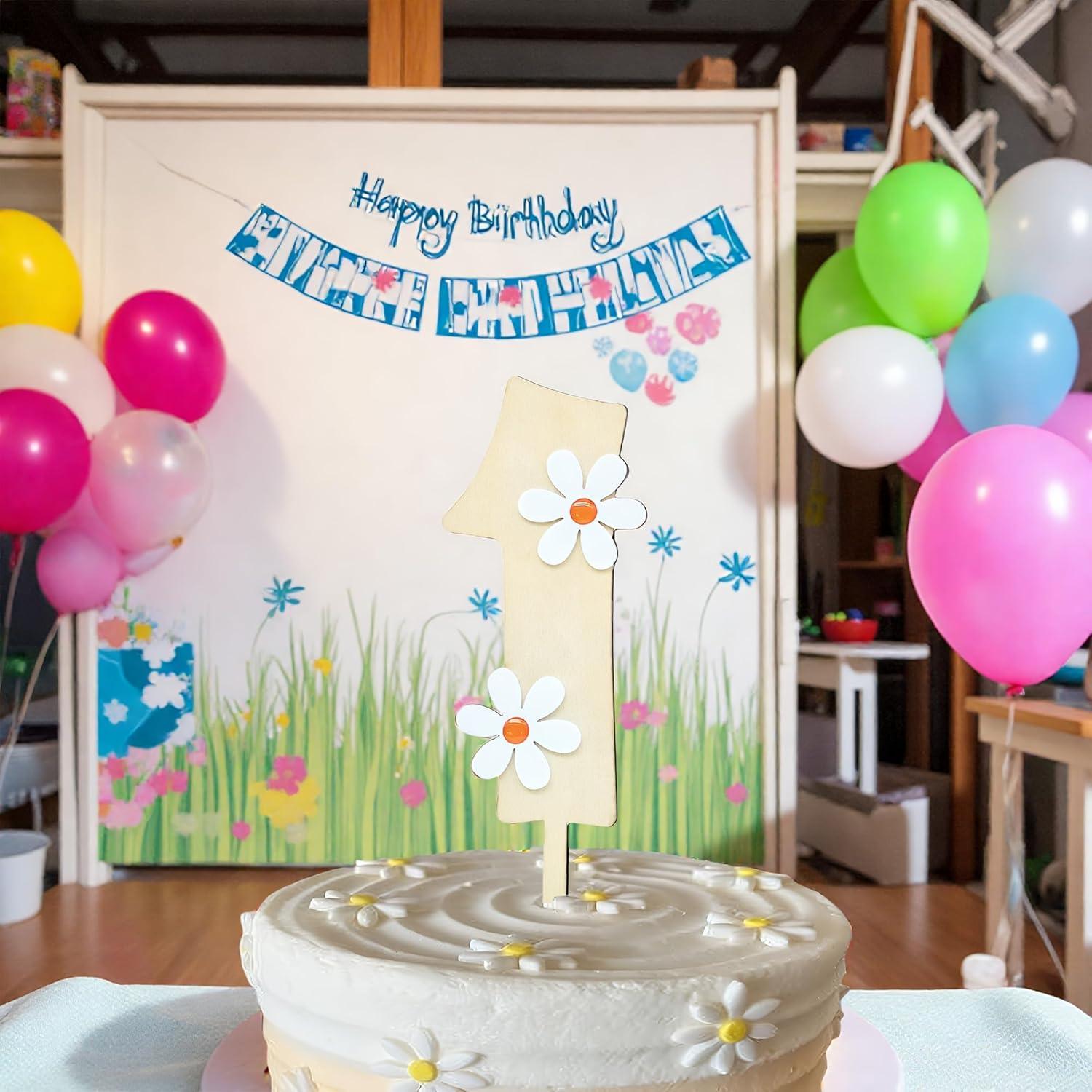 One Daisy Cake Topper - 1st Birthday Girl Decoration, Wooden Daisy Topper, Groovy One Decorations, Wildflower Topper (1st birthday)