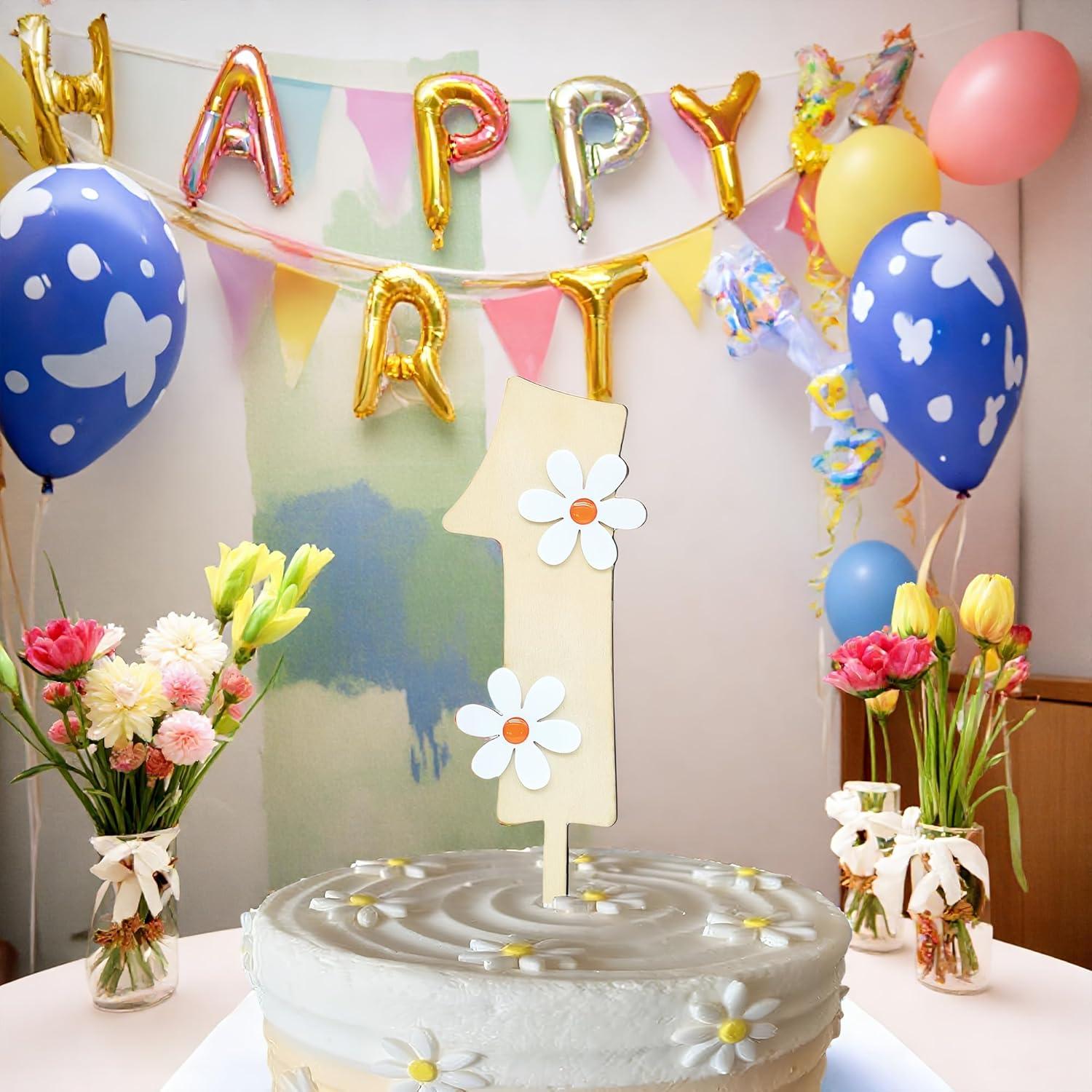 One Daisy Cake Topper - 1st Birthday Girl Decoration, Wooden Daisy Topper, Groovy One Decorations, Wildflower Topper (1st birthday)