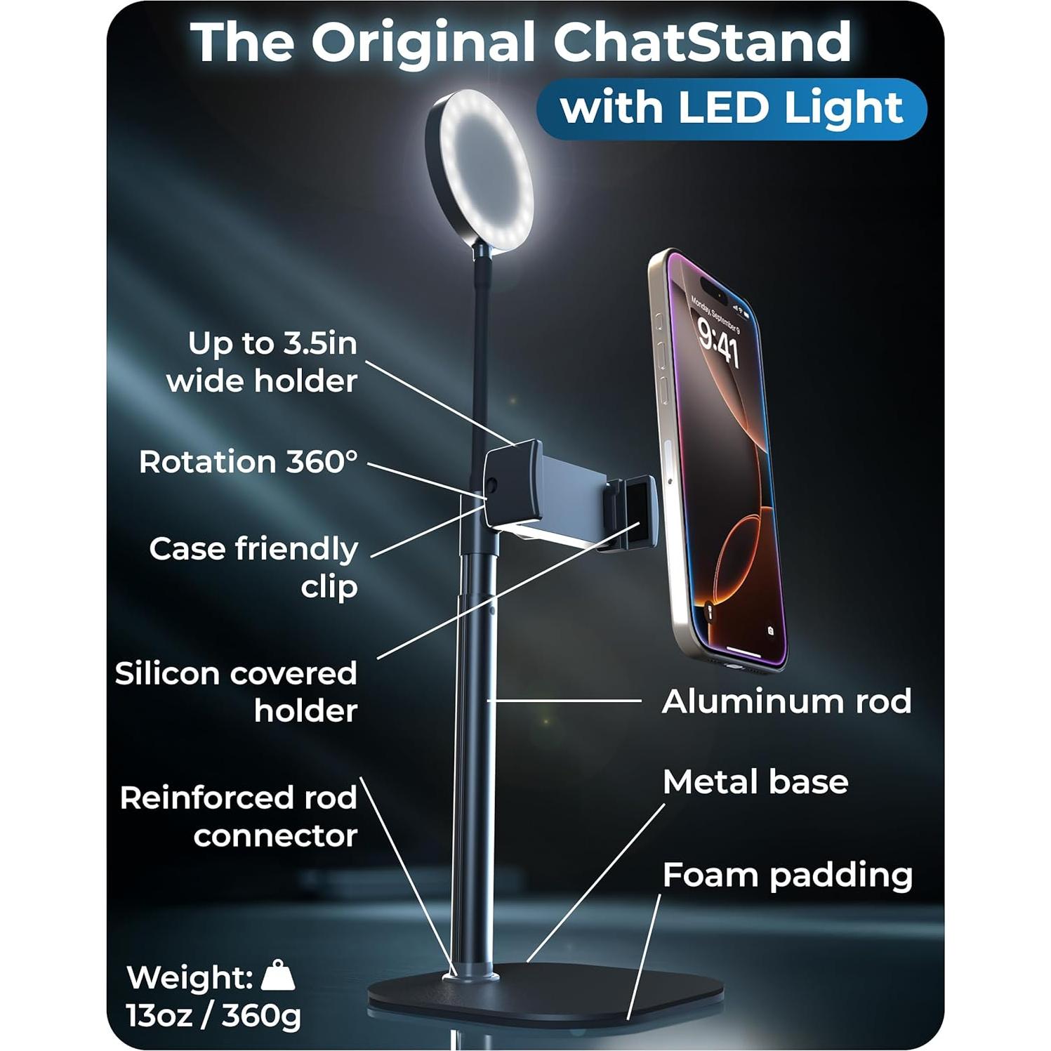 Soporte para Teléfono con Luz LED ChatStand Halo 9-14"