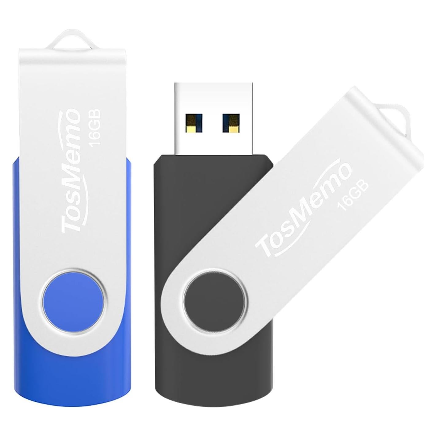 Unidad Flash USB 16GB TosMemo 2 Piezas Negro y Azul