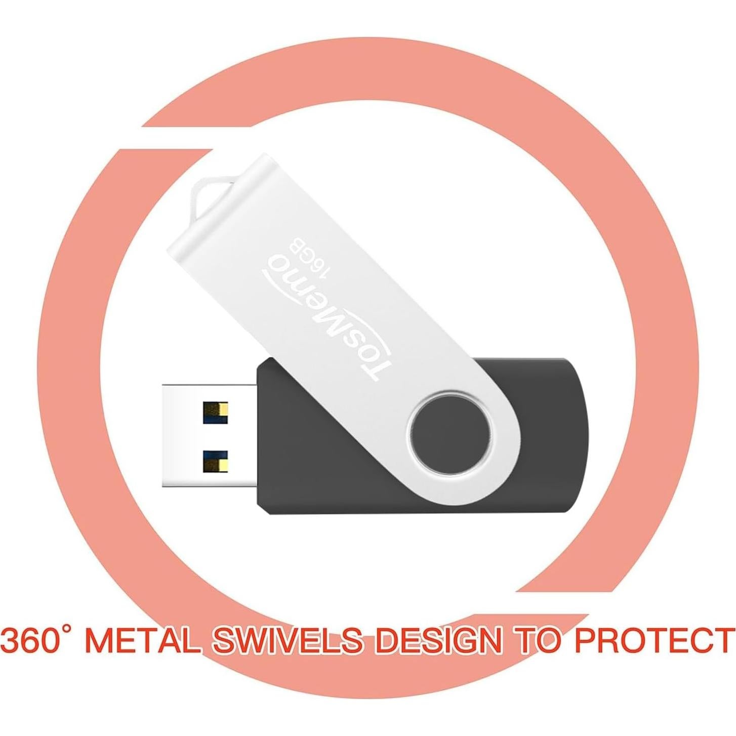 Unidad Flash USB 16GB TosMemo 2 Piezas Negro y Azul