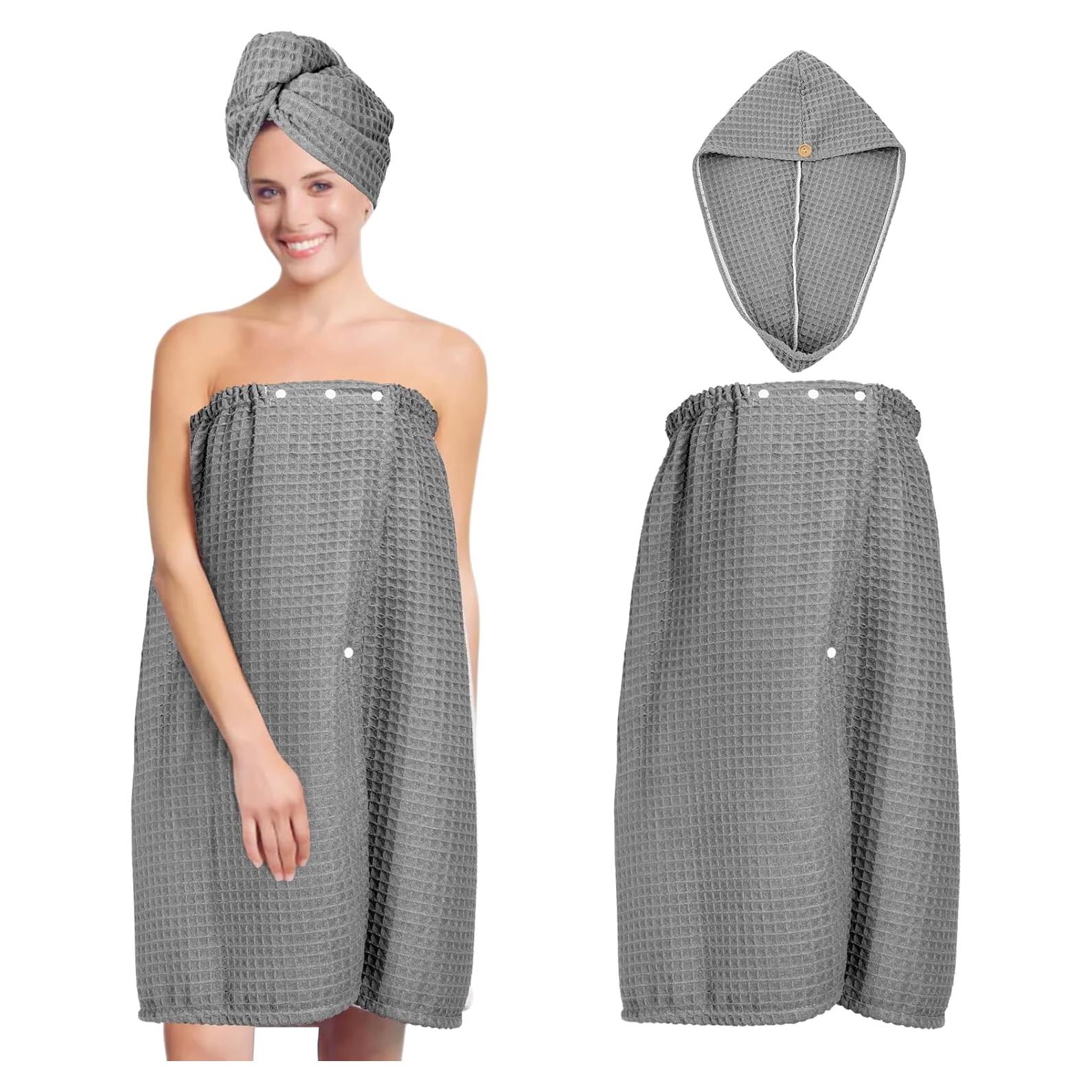 Juego de Toallas de Baño y Cabello TOCOHO Microfibra Waffle