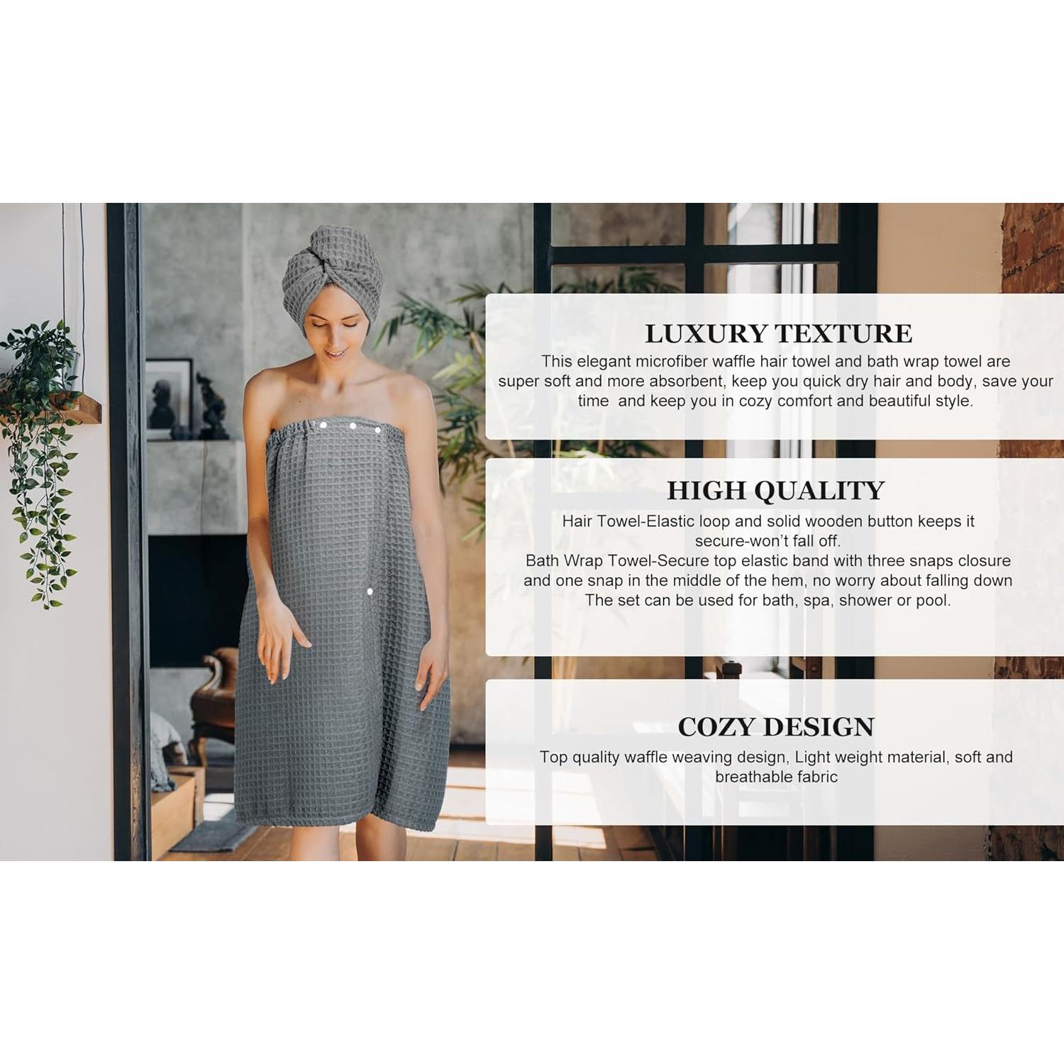 Juego de Toallas de Baño y Cabello TOCOHO Microfibra Waffle