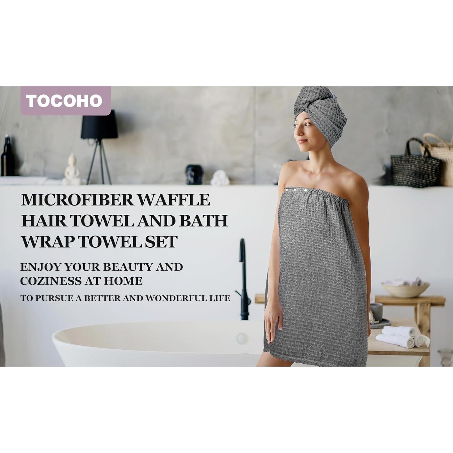 Juego de Toallas de Baño y Cabello TOCOHO Microfibra Waffle