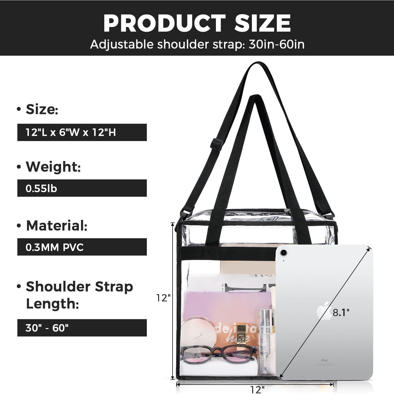 Bolsa Transparente Bagail Aprobada para Estadio 30x30x15 cm