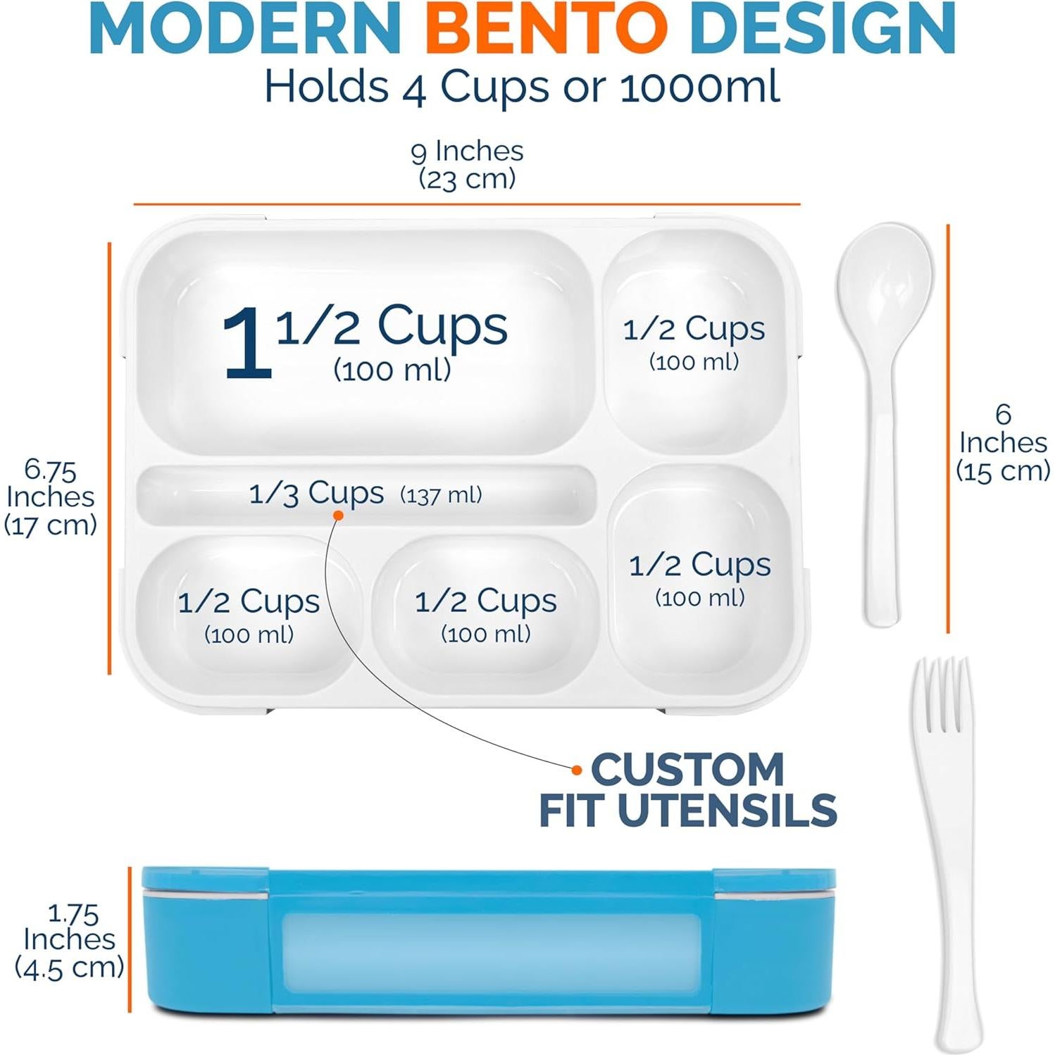 Caja Bento Kinsho Azul 6 Compartimentos 1000ml Sin BPA