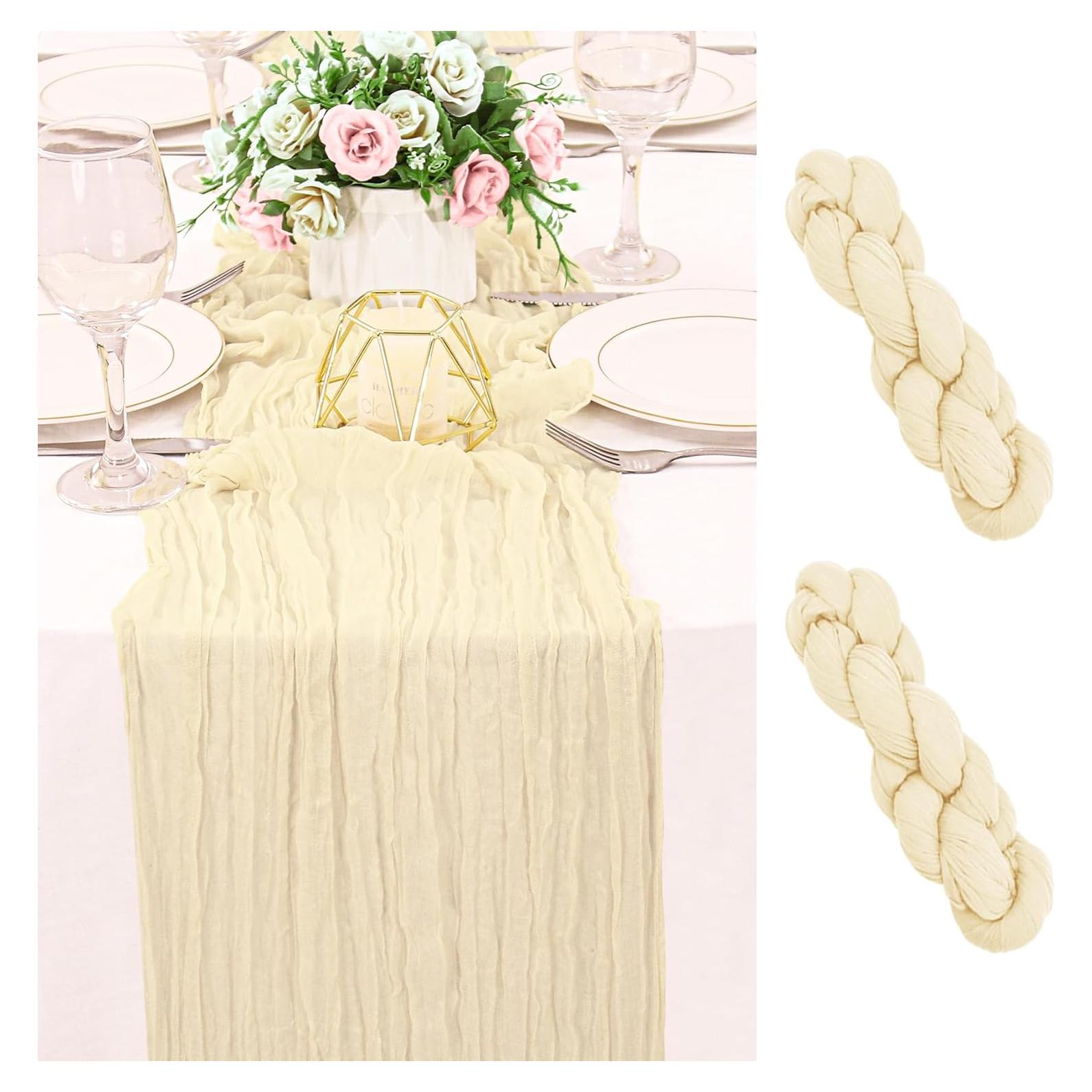 Camino de Mesa de Gasa Beige HAISIWLKJ 300 cm - 2 Piezas