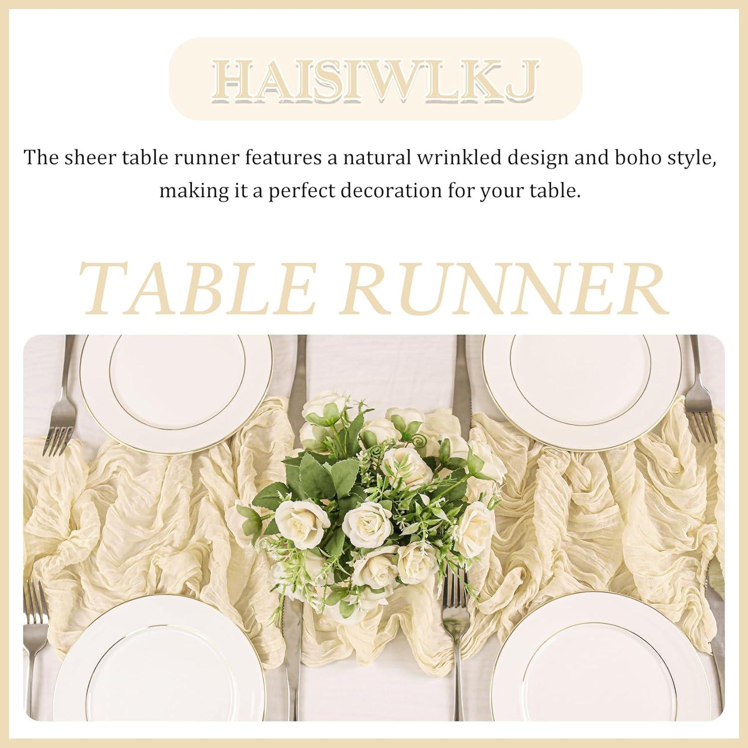 Camino de Mesa de Gasa Beige HAISIWLKJ 300 cm - 2 Piezas