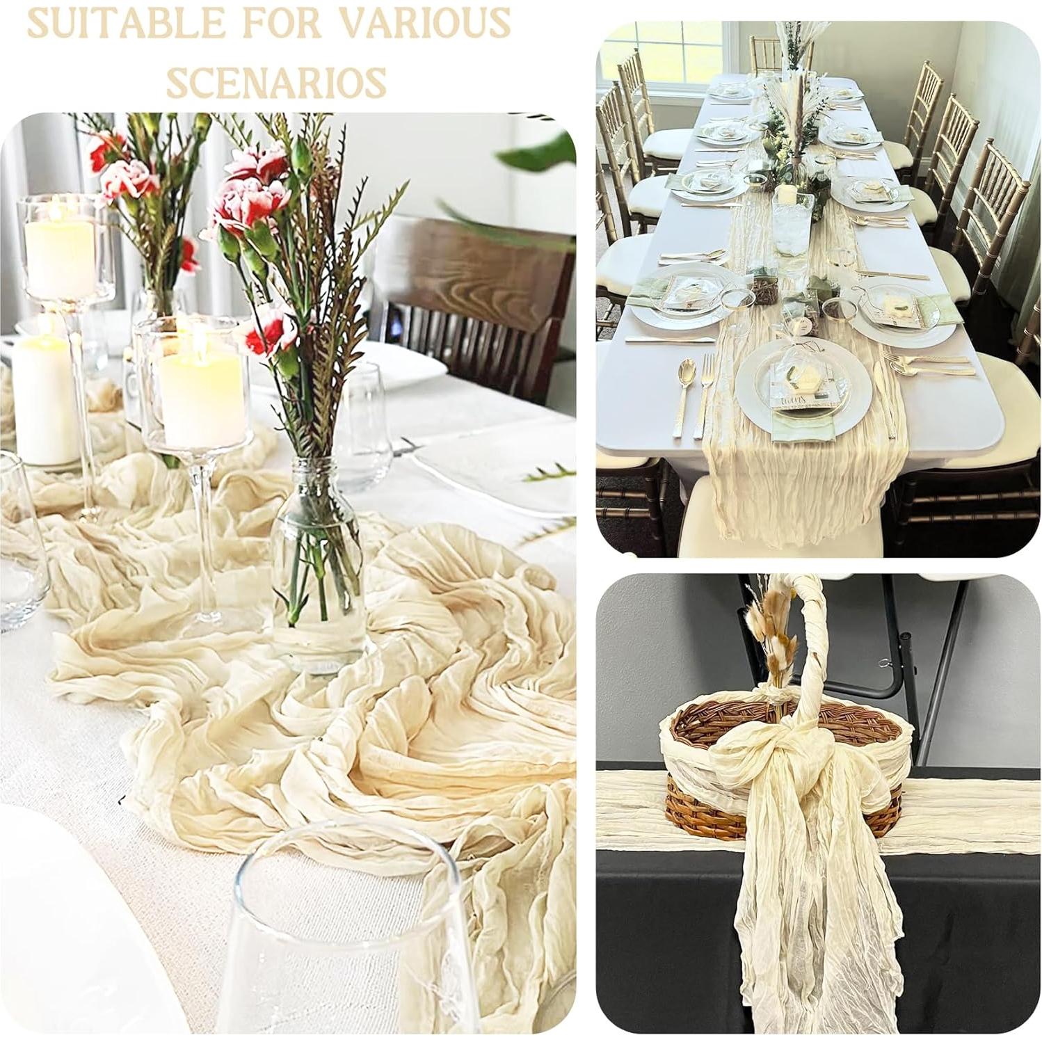 Camino de Mesa de Gasa Beige HAISIWLKJ 300 cm - 2 Piezas