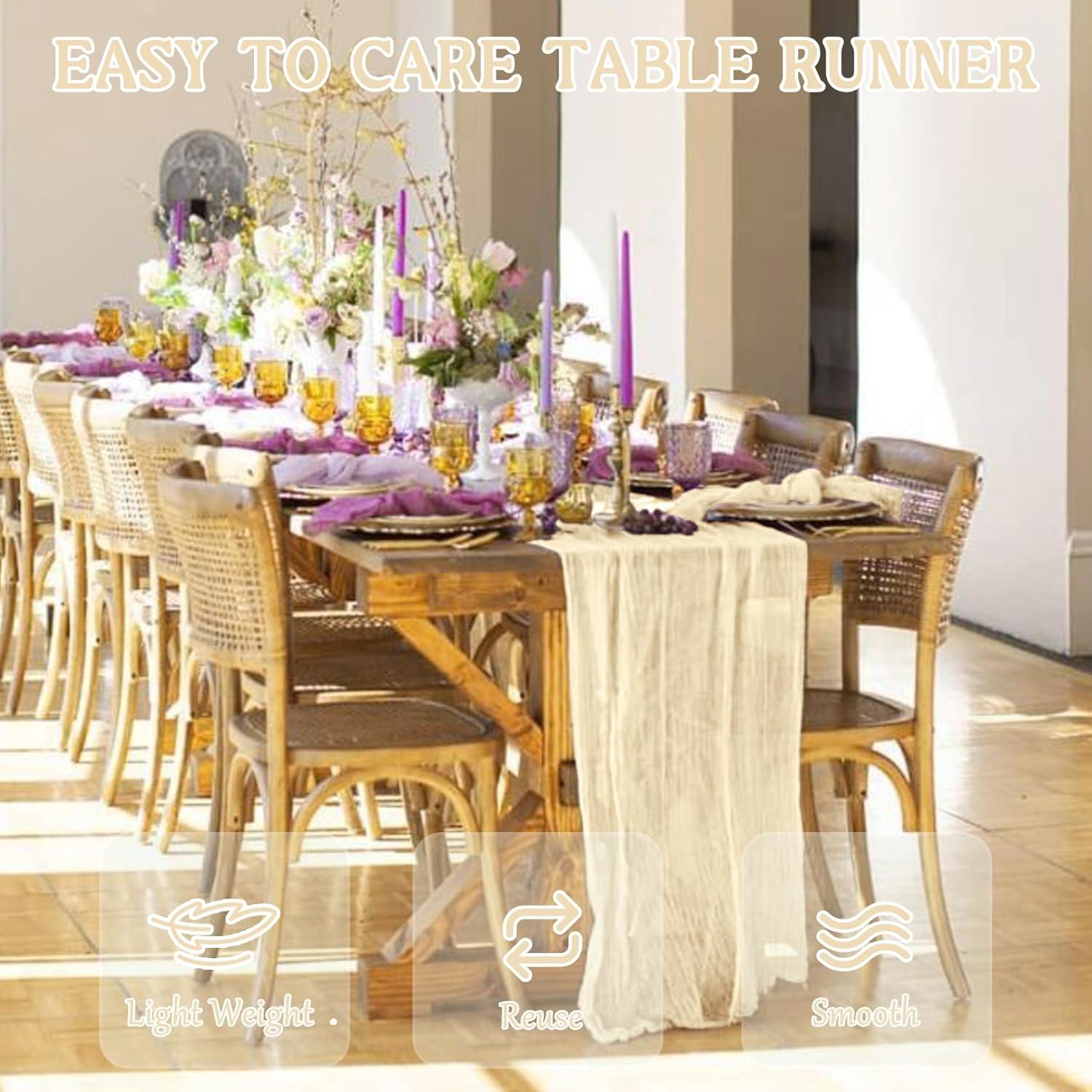 Camino de Mesa de Gasa Beige HAISIWLKJ 300 cm - 2 Piezas