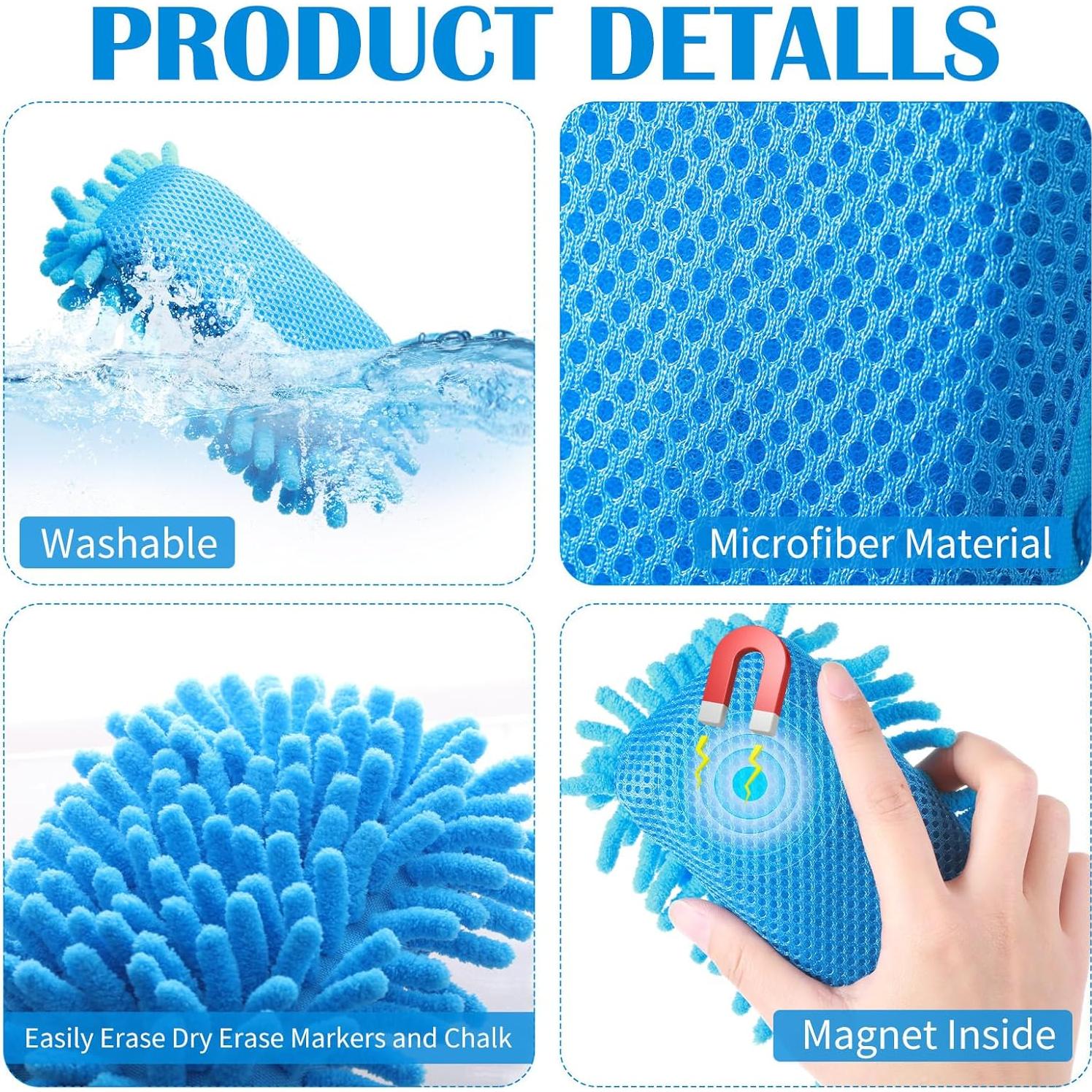 Borradores de Pizarra Blanca Sherr 18 Pcs Microfibra Magnéticos Azul