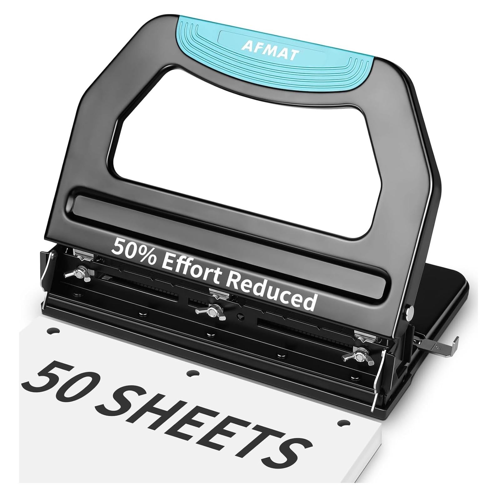 Perforadora de 3 Agujeros AFMAT Metal 50 Hojas Esfuerzo Reducido
