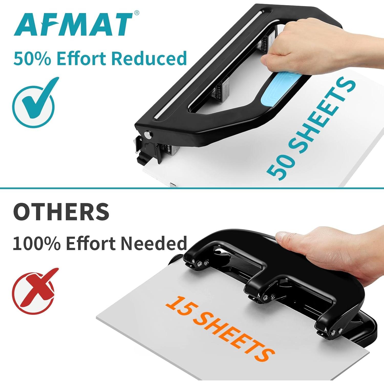 Perforadora de 3 Agujeros AFMAT Metal 50 Hojas Esfuerzo Reducido